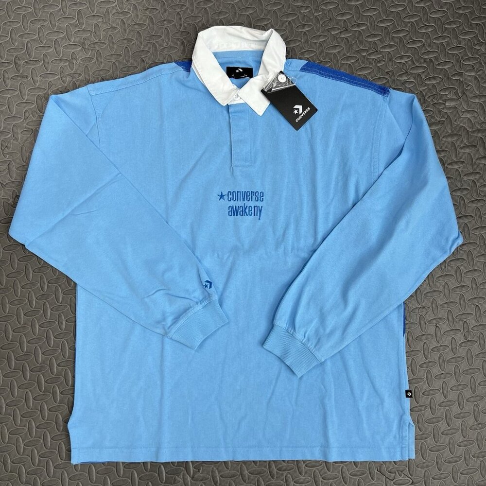 Converse x Awake Rugby Shirt Size Small Unisex Adult Blue White Longsleeve